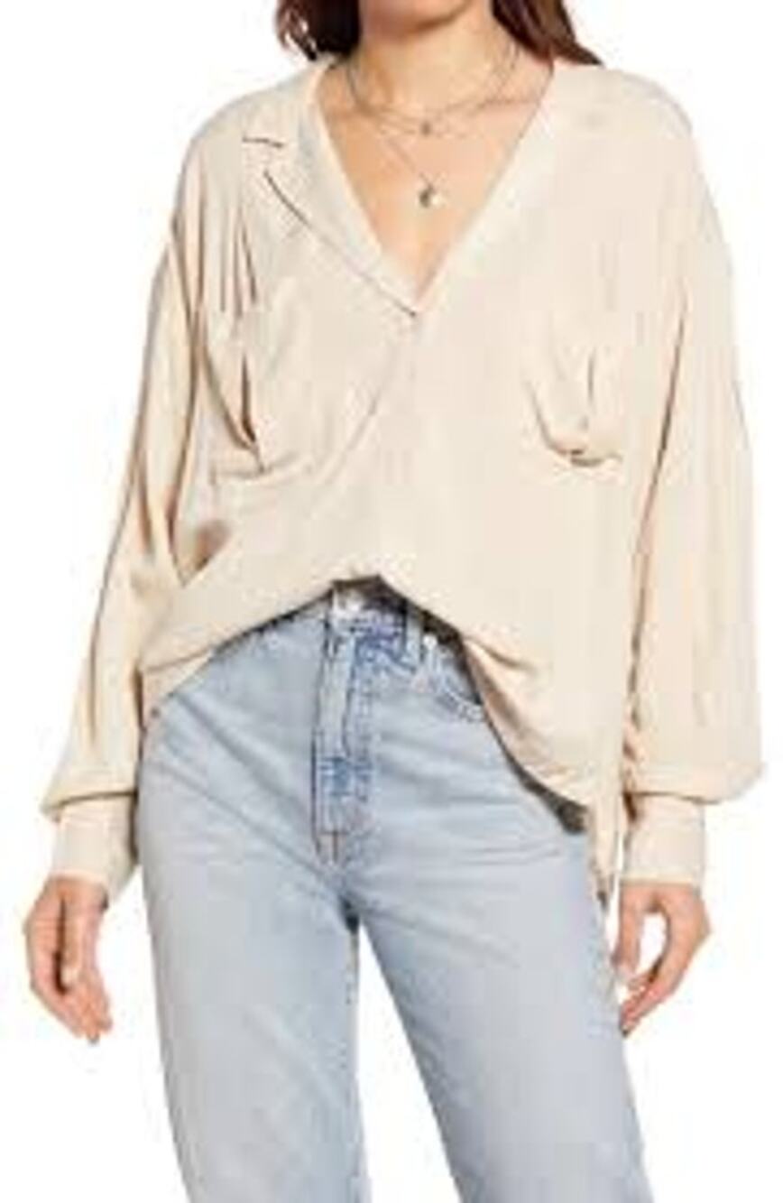 Free People Erin's Jacquard Oversize Button Front Top Cream  XL